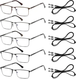 Blue Light Blocking Reading Glasses for Men With Spring Hinge Metal Full Frame Lightweight Readers Classic Trend