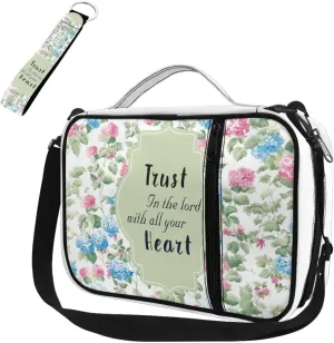 Blue Pink Floral Print Bible Carrying Cases for Womens Girls Lightweight Bible Cover Church Bag Bible Protective with Zipper Pocket Keychain for Worship School Travel Use