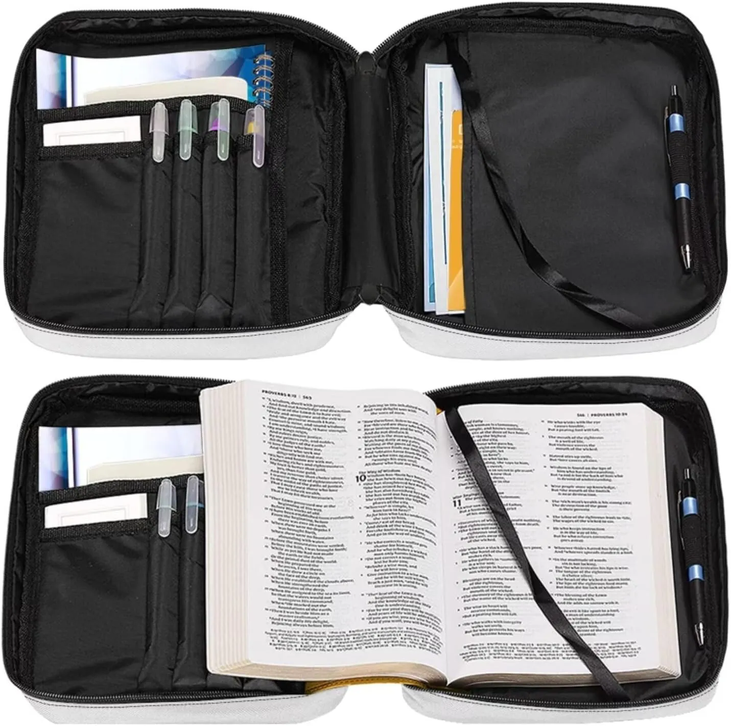 Blue Pink Floral Print Bible Carrying Cases for Womens Girls Lightweight Bible Cover Church Bag Bible Protective with Zipper Pocket Keychain for Worship School Travel Use