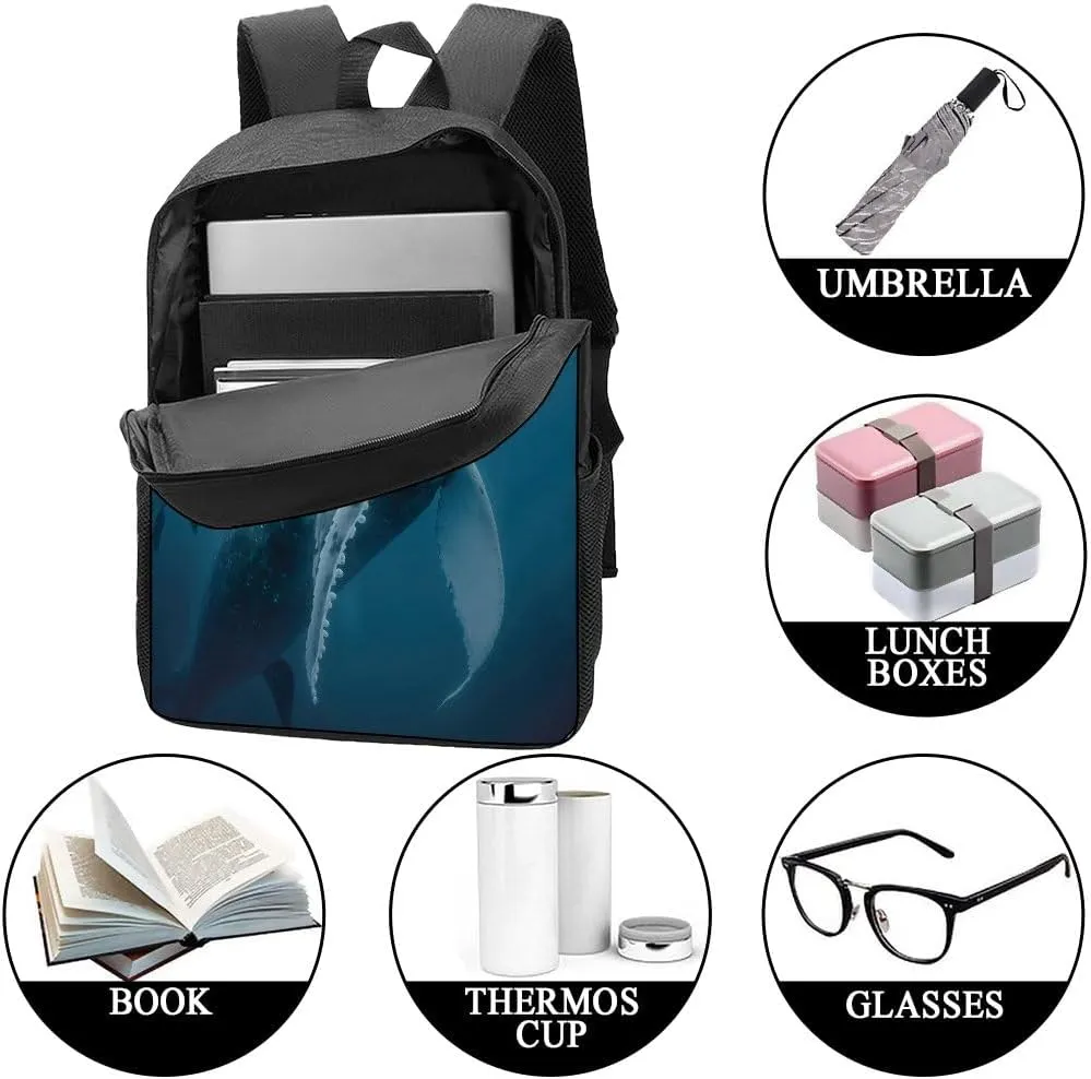 Blue Whale Backpack Casual Daypack Wild Animal Print Laptop Bag Bookbag for Work Travel Hiking 17 Inch Style 2