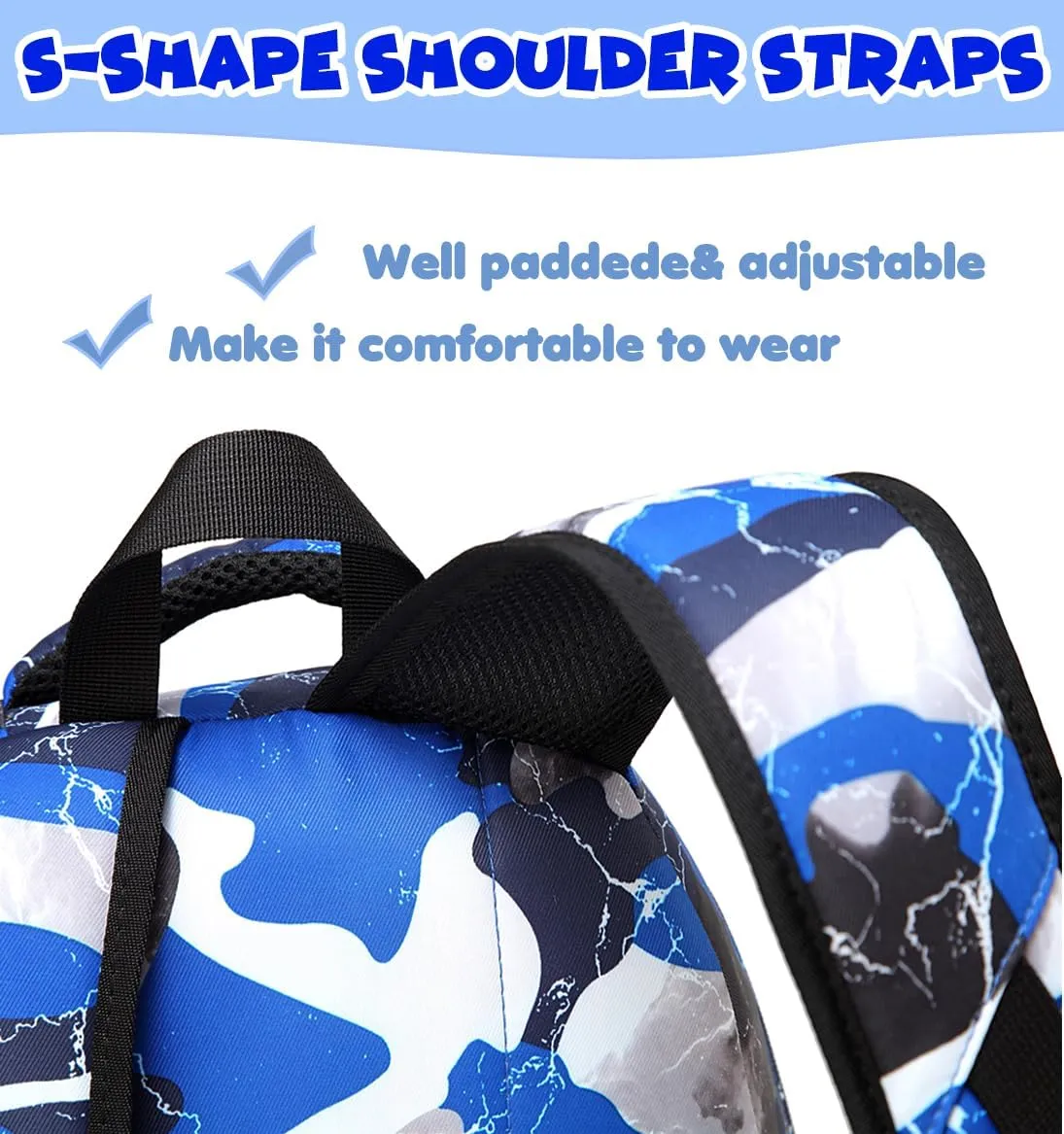 BLUEFAIRY Boys Backpack with Lunch Box for Kids Elementary Middle School Bags Set Child Book Bags Back to School Gifts Mochila Escolar para Niños Adolescentes Camo Blue