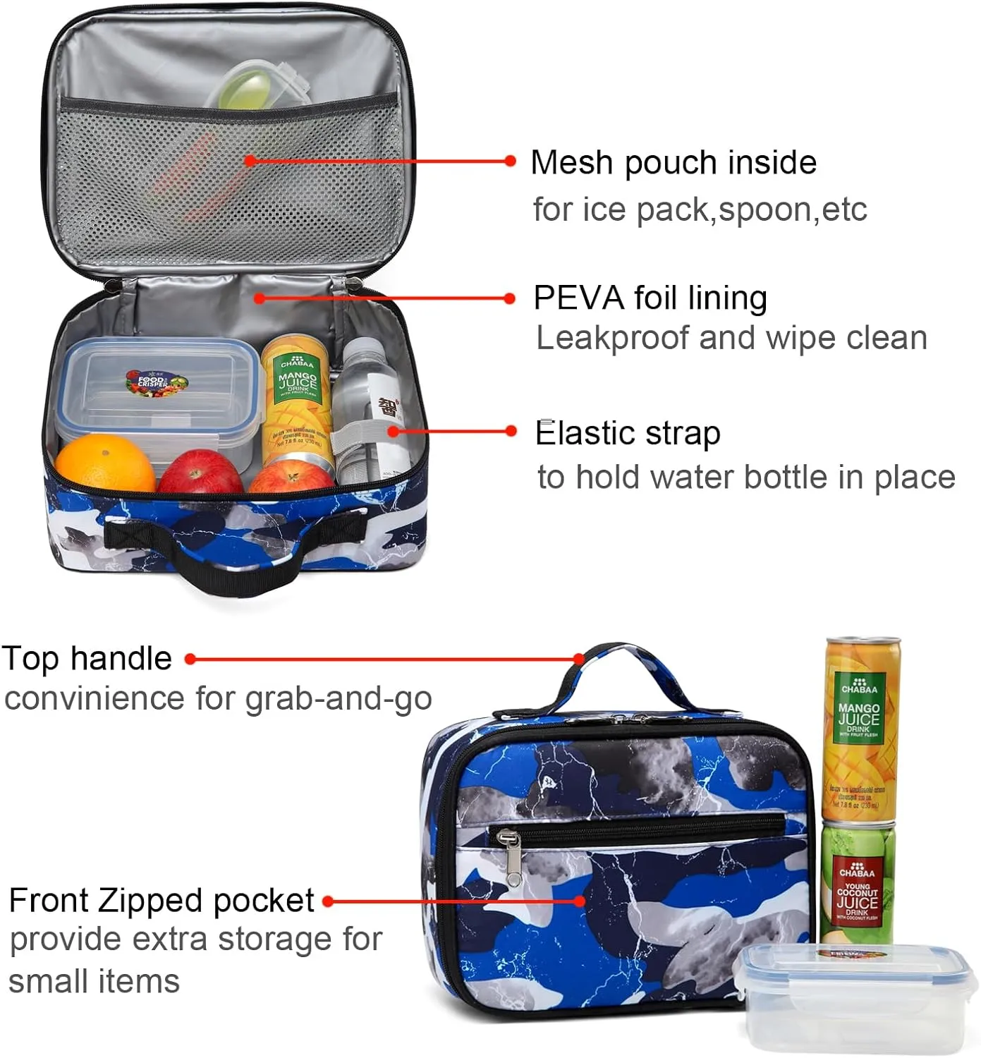BLUEFAIRY Boys Backpack with Lunch Box for Kids Elementary Middle School Bags Set Child Book Bags Back to School Gifts Mochila Escolar para Niños Adolescentes Camo Blue