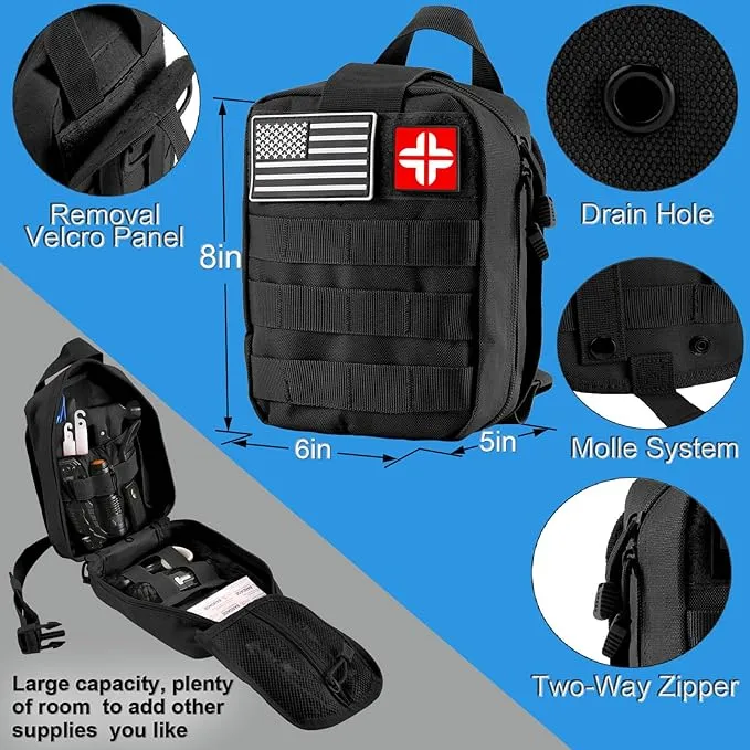 BODALLY 142 Survival First Aid Kit for Car Emergency Preparedness- Comprehensive Emergency First Aid kit Survival Gear/Camping Gear in MOLLE Bag for Men Him Christmas
