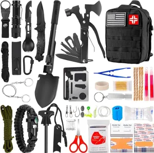 BODALLY 142 Survival First Aid Kit for Car Emergency Preparedness- Comprehensive Emergency First Aid kit Survival Gear/Camping Gear in MOLLE Bag for Men Him Christmas