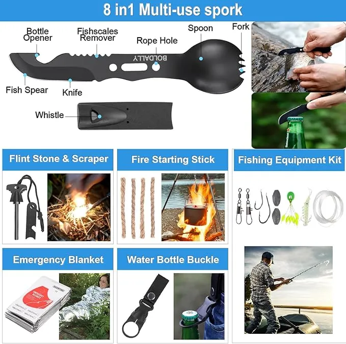 BODALLY 142 Survival First Aid Kit for Car Emergency Preparedness- Comprehensive Emergency First Aid kit Survival Gear/Camping Gear in MOLLE Bag for Men Him Christmas