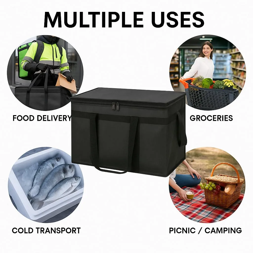 Bodaon 1-Pack Insulated Food Delivery Bag With Hard Bottom, XXXL Pizze Cooler Bags, Thermal Cold/Hot Styrofoam Carrier for Doordash/Travel/Shopping/Catering/Car, Dashers Door Dash Accessories