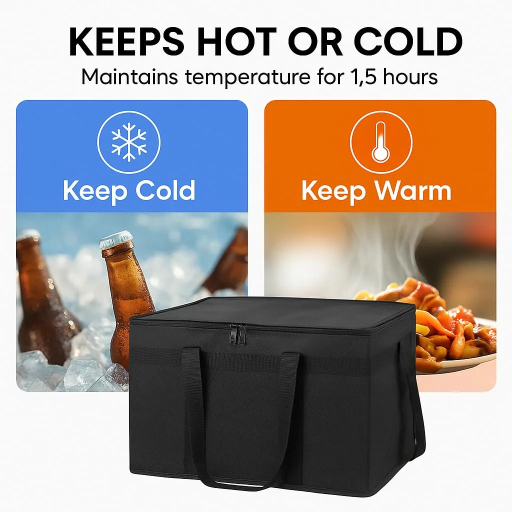 Bodaon 1-Pack Insulated Food Delivery Bag With Hard Bottom, XXXL Pizze Cooler Bags, Thermal Cold/Hot Styrofoam Carrier for Doordash/Travel/Shopping/Catering/Car, Dashers Door Dash Accessories