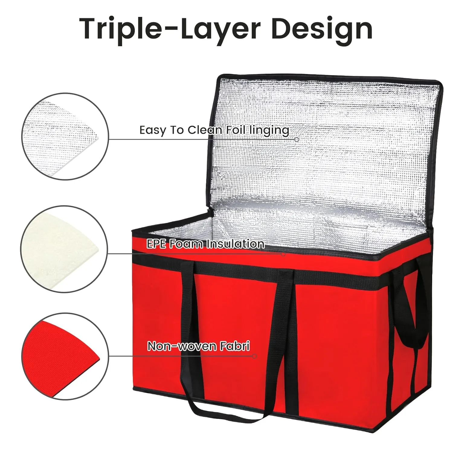 Bodaon 3-Pack Insulated Food Delivery Bag, XXXL Pizze Cooler Bags, Warmer/Frozen, Cold/Hot Thermal Styrofoam Carrier for Car/Travel/Shopping/Catering/Doordash, Dashers Door Dash Accessories
