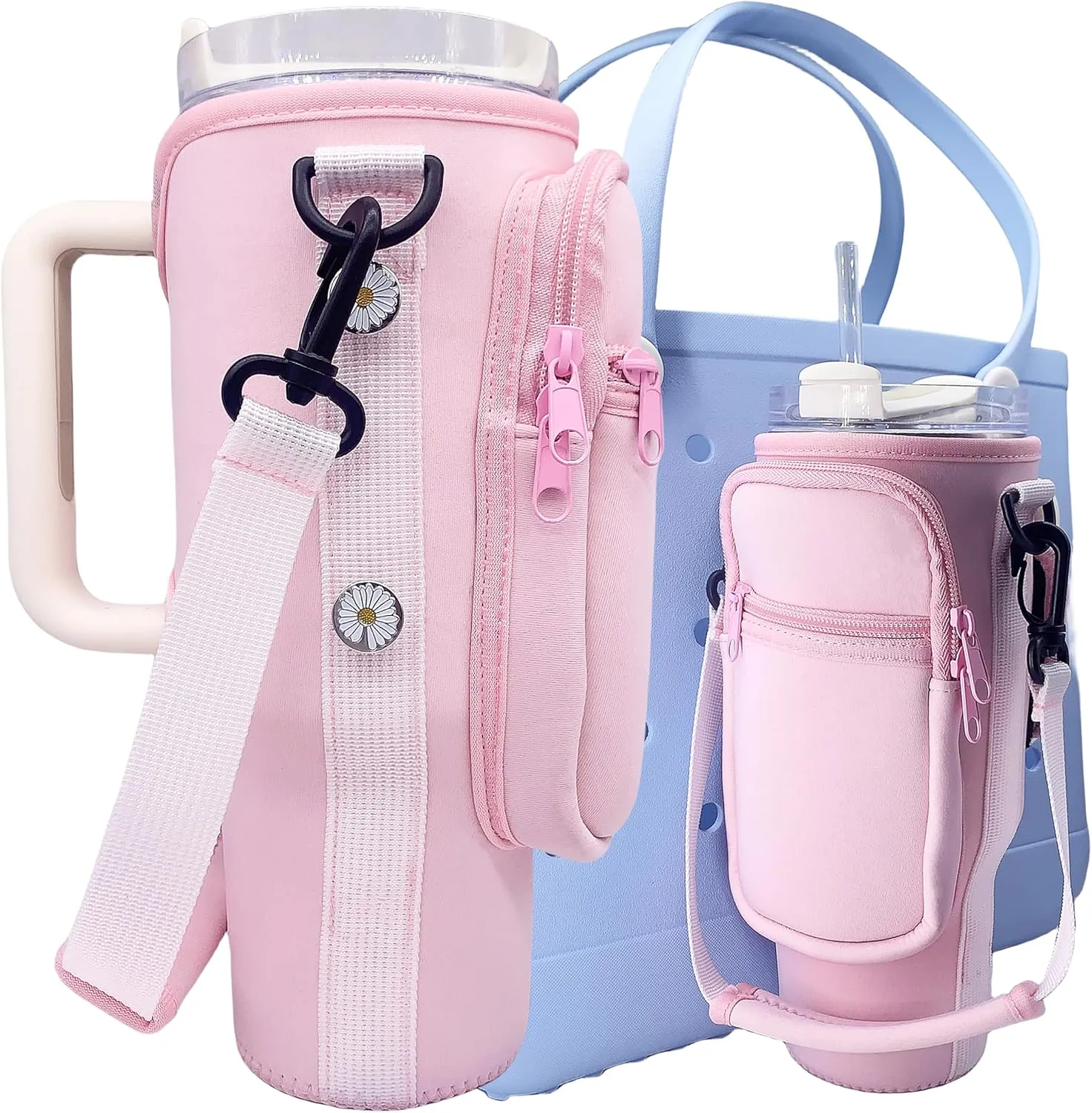 Bogg Bag Stanley Cup Holder with Pouch, Compatible with Bogg Bag/Simply Southern Totes Accessories (Pink)