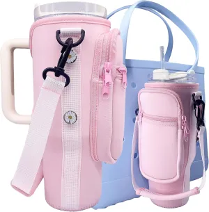 Bogg Bag Stanley Cup Holder with Pouch, Compatible with Bogg Bag/Simply Southern Totes Accessories (Pink)