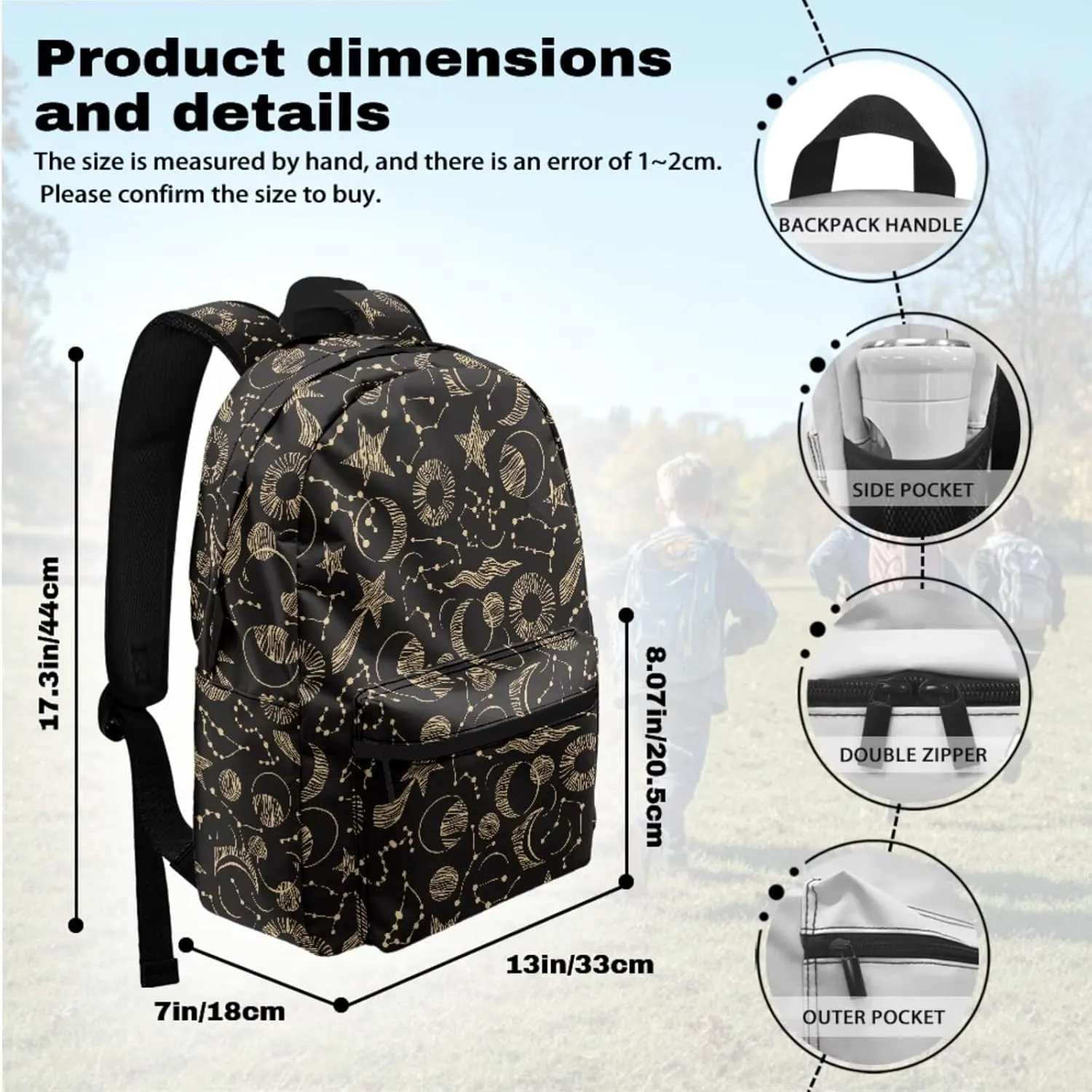 Boho Moon Star Backpack Set for Girls 6-8 Kindergarten Bookbag Set for School 3 in 1 Lightweight School Bag and Lunch Bag Set with Adjustable Shoulder Strap
