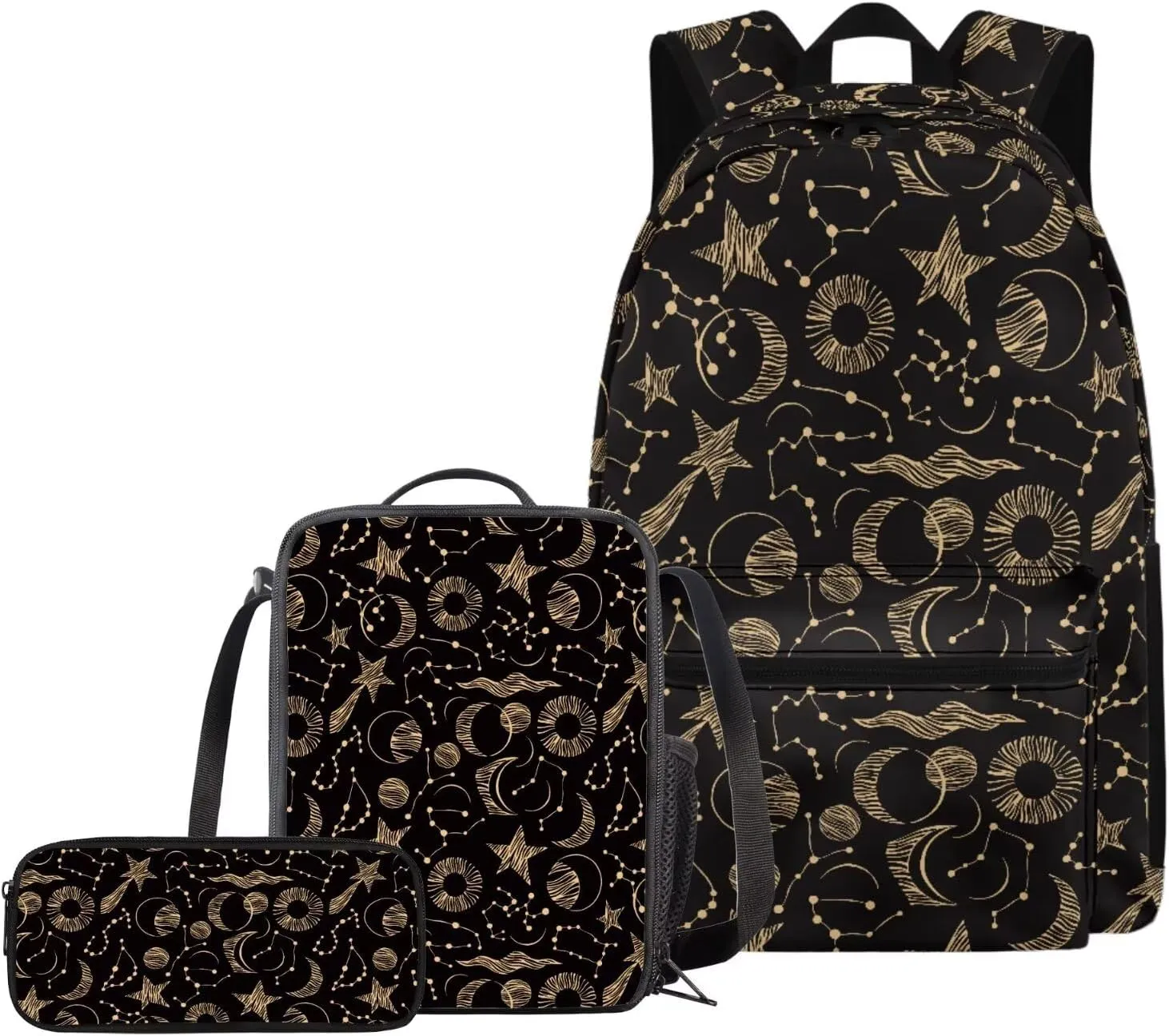 Boho Moon Star Backpack Set for Girls 6-8 Kindergarten Bookbag Set for School 3 in 1 Lightweight School Bag and Lunch Bag Set with Adjustable Shoulder Strap