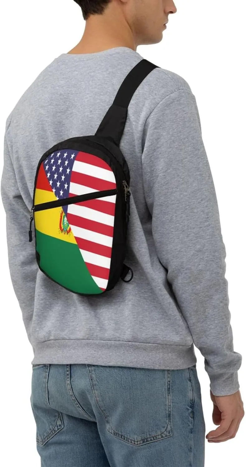 Bolivian American Flag Bolivia Half Packable Crossbody Bag Portable Sling Bags Foldable Travel Daypack Reusable Sports Shoulder Backpack Diagonally Chest Bag for Workout