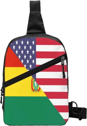 Bolivian American Flag Bolivia Half Packable Crossbody Bag Portable Sling Bags Foldable Travel Daypack Reusable Sports Shoulder Backpack Diagonally Chest Bag for Workout