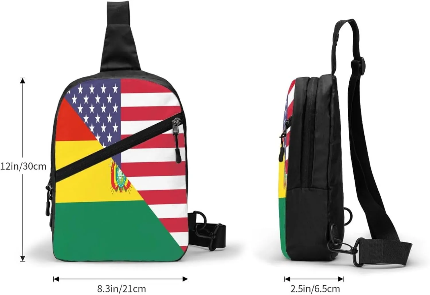 Bolivian American Flag Bolivia Half Packable Crossbody Bag Portable Sling Bags Foldable Travel Daypack Reusable Sports Shoulder Backpack Diagonally Chest Bag for Workout