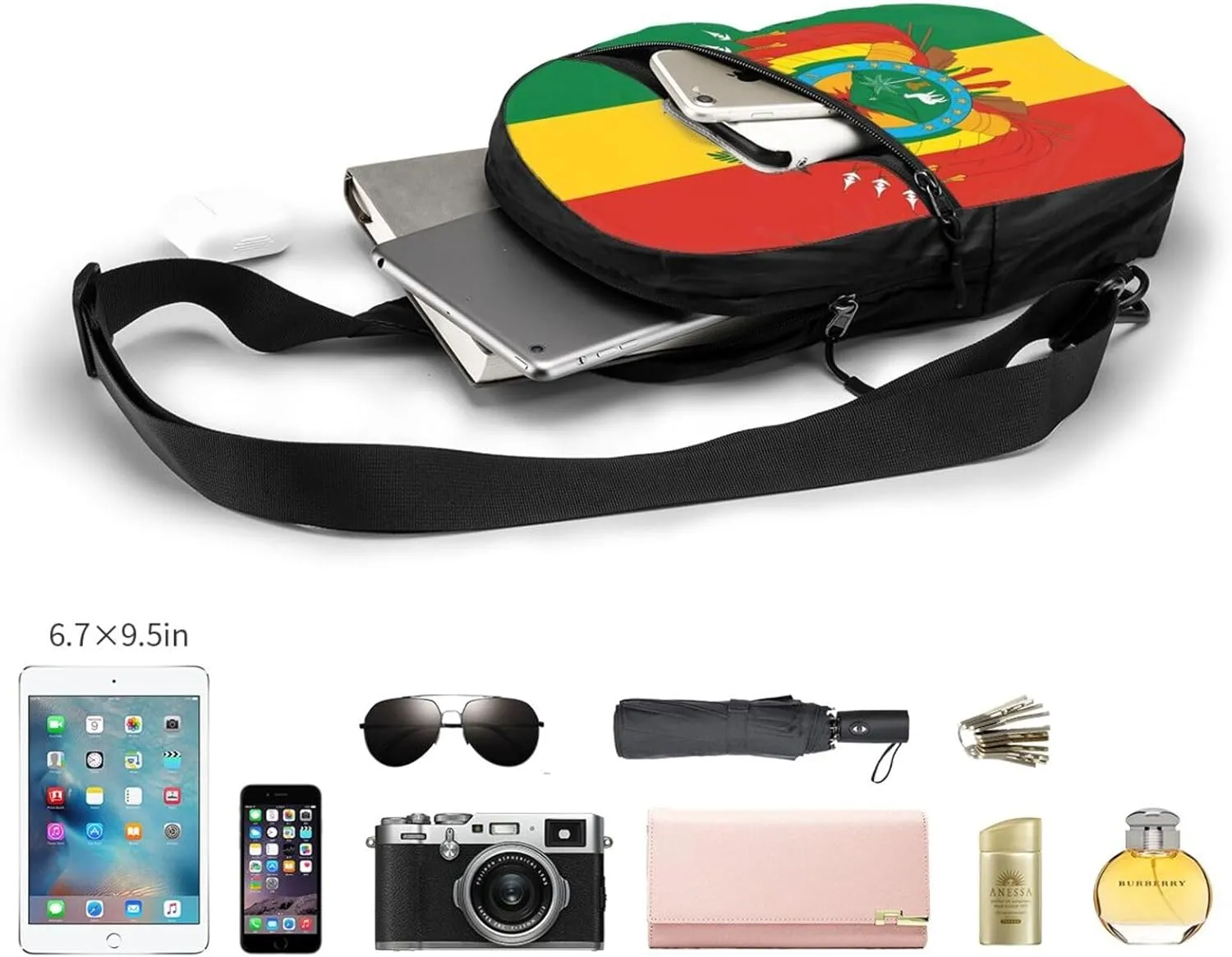 Bolivian Flag Packable Crossbody Bag Portable Sling Bags Foldable Travel Daypack Reusable Sports Shoulder Backpack Diagonally Chest Bag for Workout