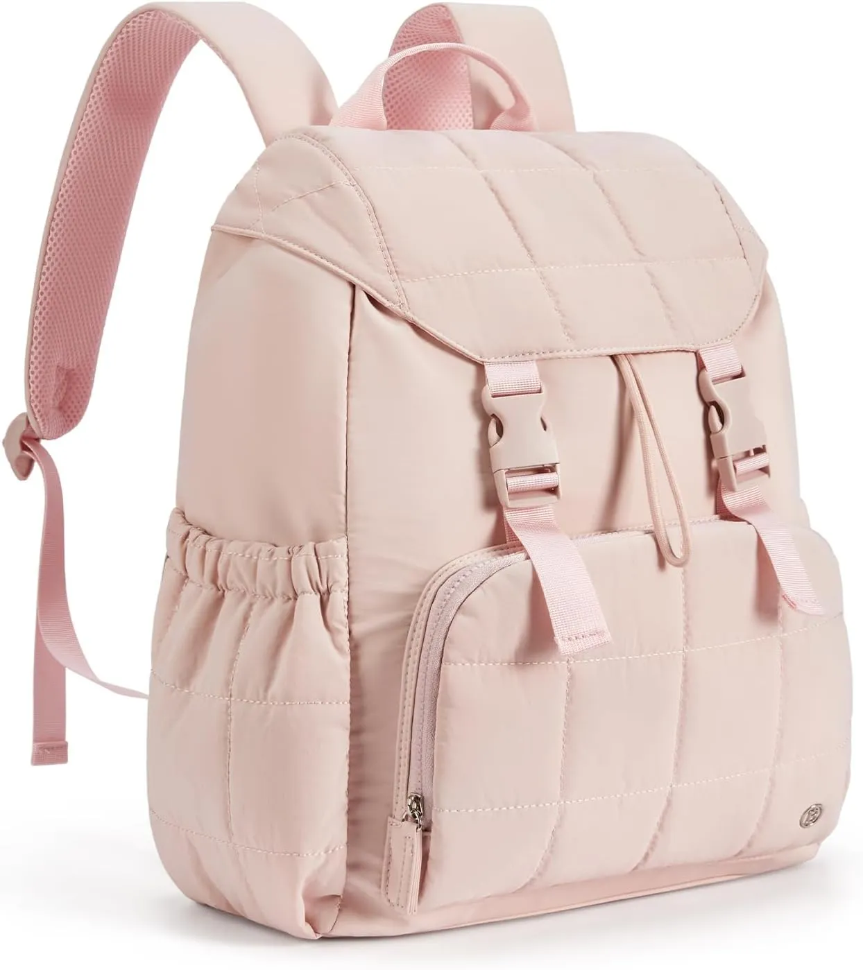 BOSTANTEN Puffer Backpack for Women, 15.6 Inch College Laptop Backpack with RFID Pocket, Water Resistant Casual Travel Daypack, Pink