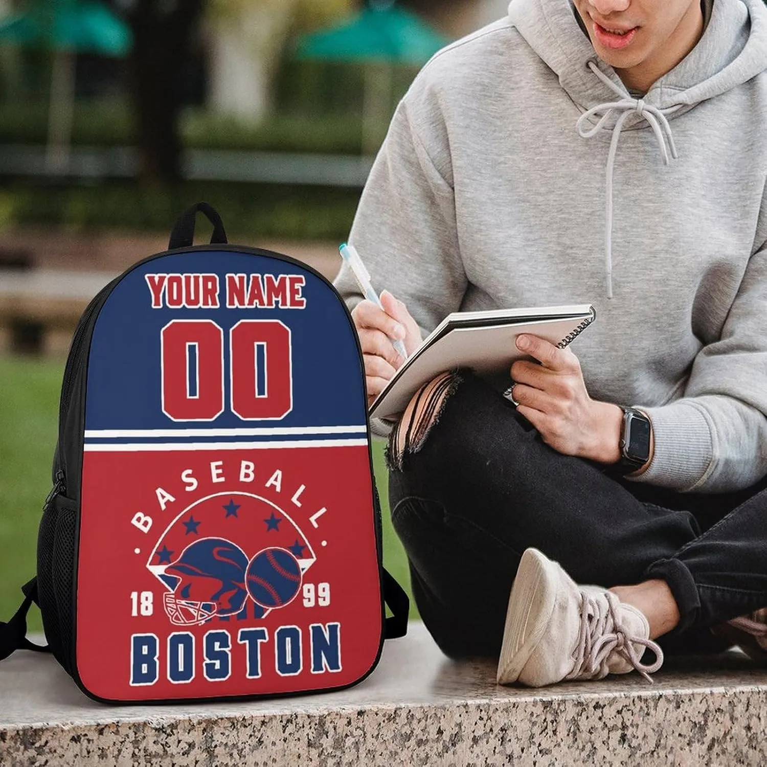 Boston Backpack Custom 17Inch Shoulder Bag Gift for Men Women Boy Girl Personalized Name Number Laptop Travel Bag