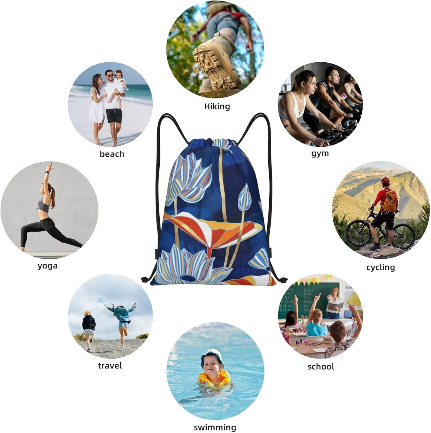 Botanical Floral Print Drawstring Gym Backpack Bag, Fitness Travel Beach Sport Storage For Men Women
