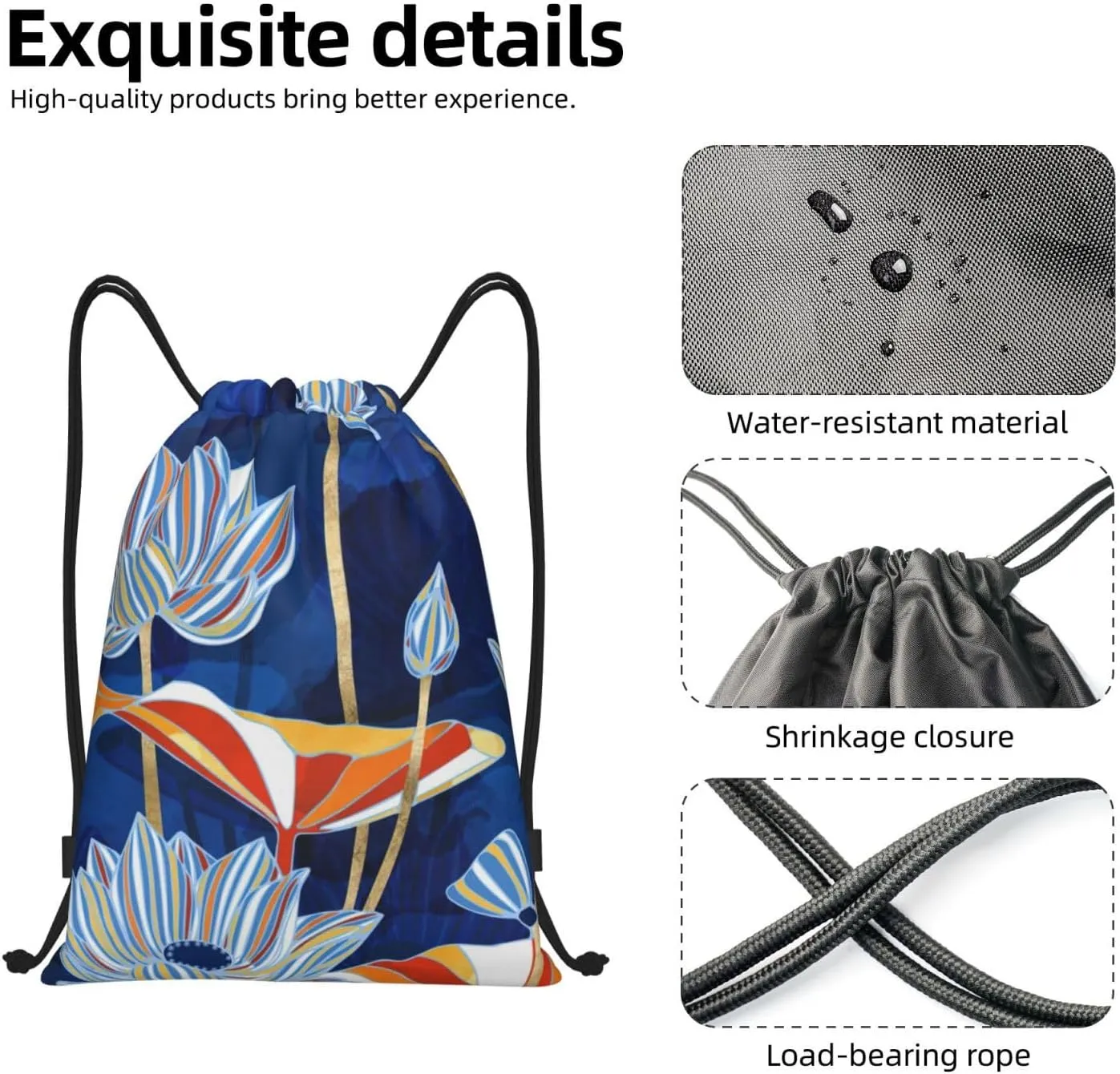 Botanical Floral Print Drawstring Gym Backpack Bag, Fitness Travel Beach Sport Storage For Men Women