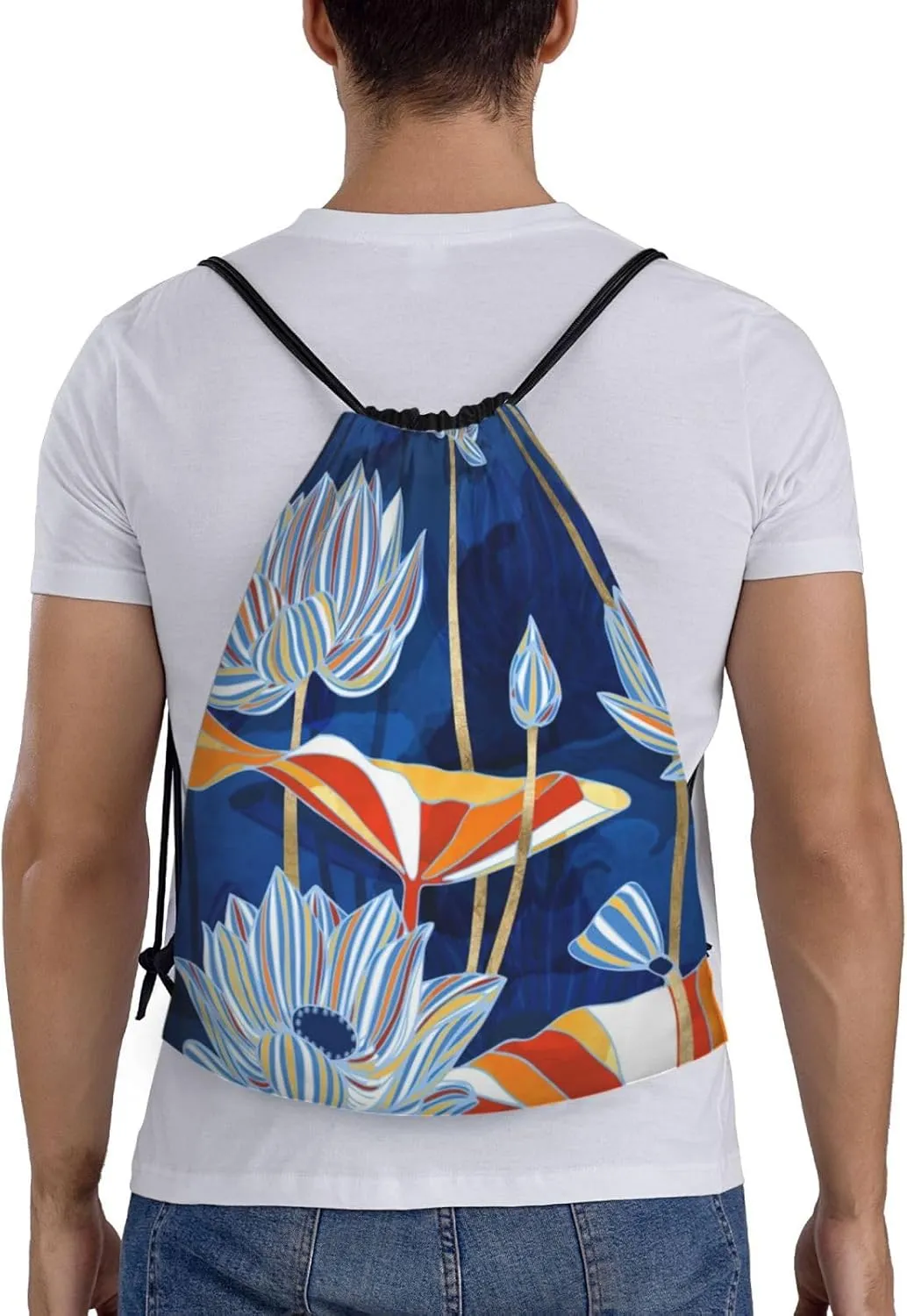 Botanical Floral Print Drawstring Gym Backpack Bag, Fitness Travel Beach Sport Storage For Men Women