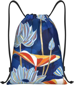 Botanical Floral Print Drawstring Gym Backpack Bag, Fitness Travel Beach Sport Storage For Men Women