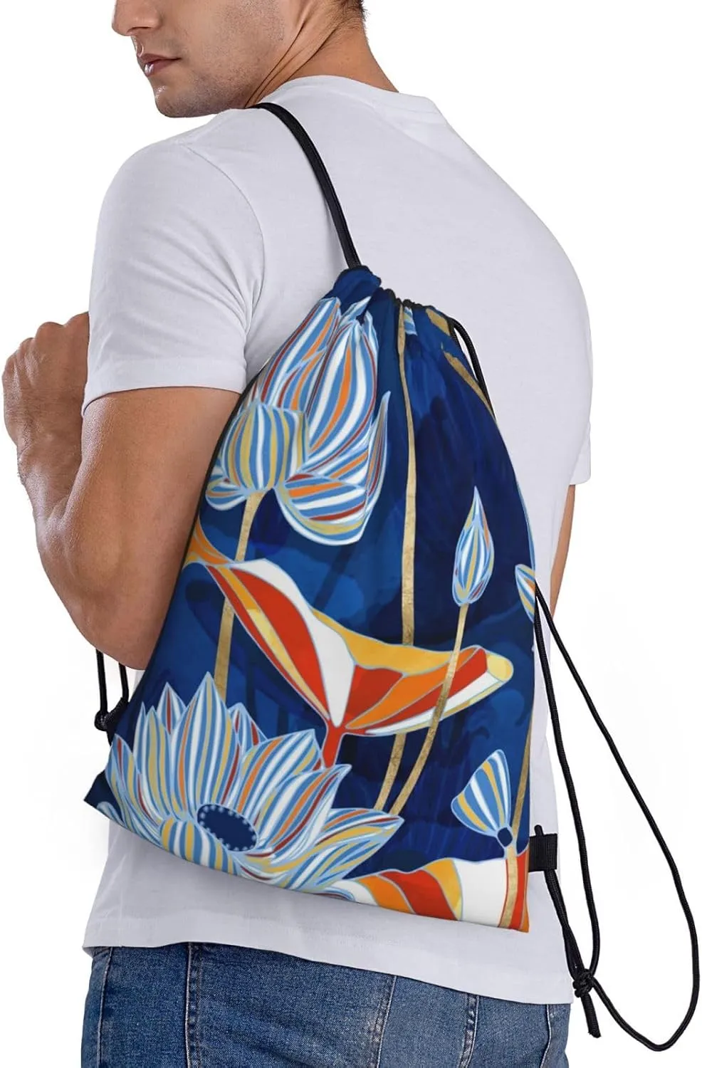 Botanical Floral Print Drawstring Gym Backpack Bag, Fitness Travel Beach Sport Storage For Men Women