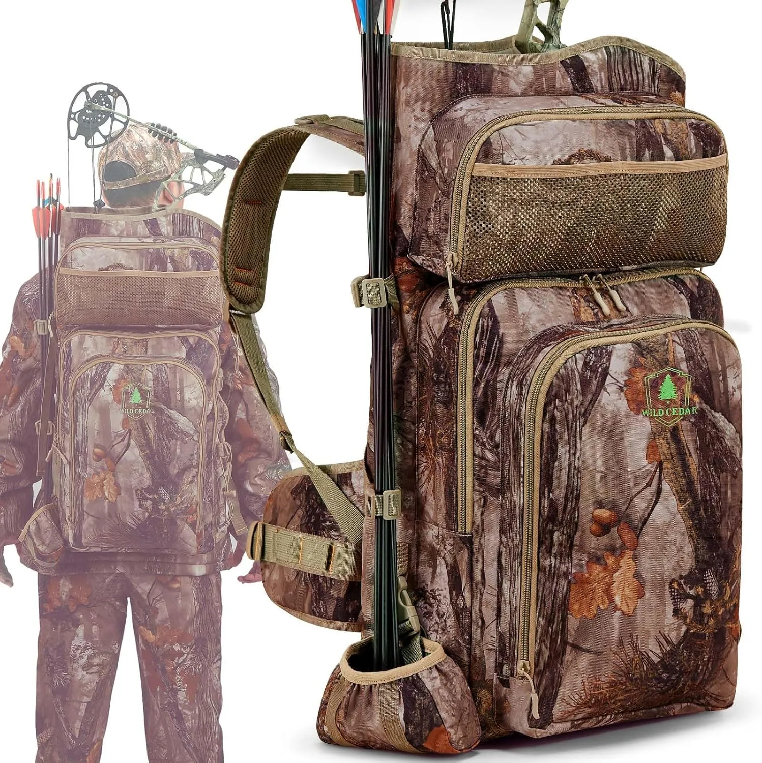 Bow Hunting Backpack for Men, Saddle Camo backpack with Bow Holder, Compound Bow Hunting Bag for Deer and Elk Hunting