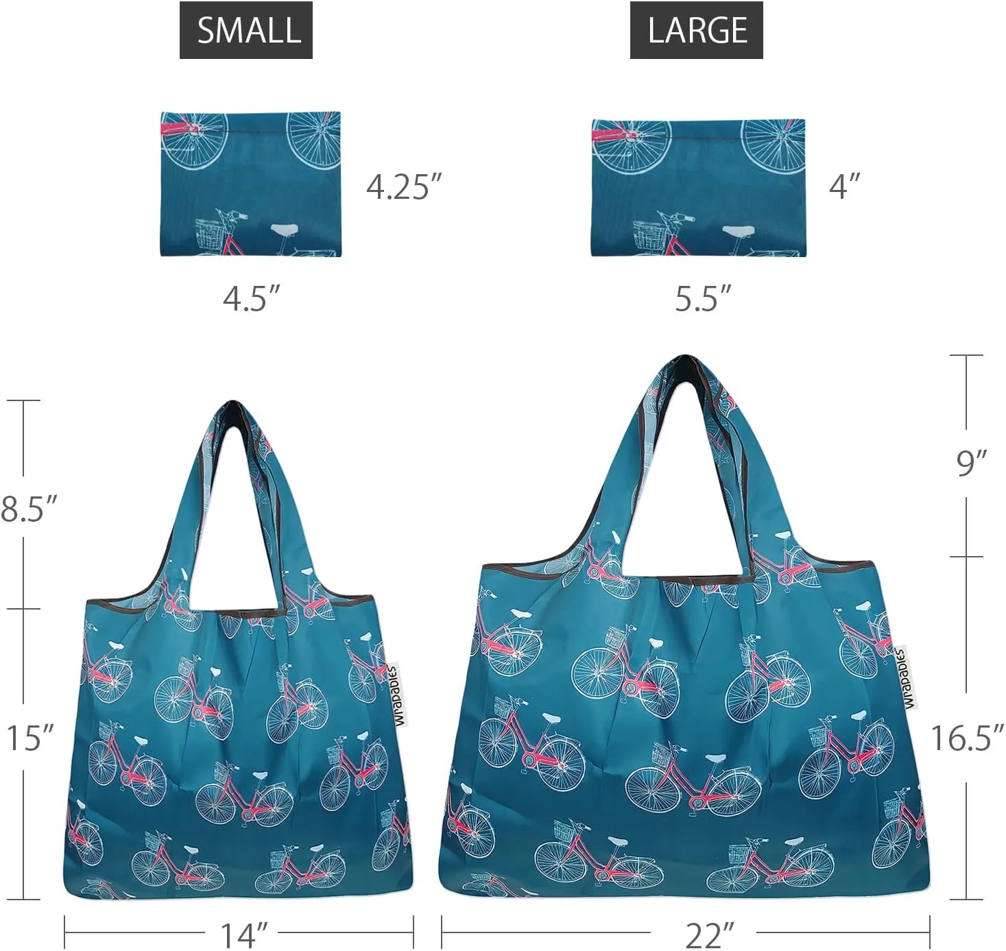 Bowbear Foldable Nylon Reusable Shopping Grocery Bag (Set of 2), Bicycle
