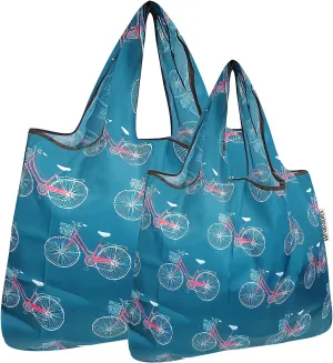 Bowbear Foldable Nylon Reusable Shopping Grocery Bag (Set of 2), Bicycle
