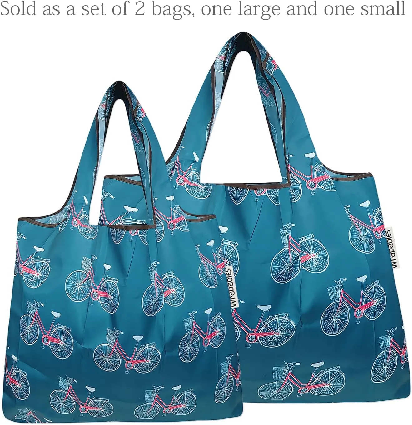 Bowbear Foldable Nylon Reusable Shopping Grocery Bag (Set of 2), Bicycle