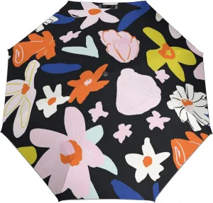 Bright Flowers Compact Travel Umbrella, Windproof Waterproof Stick Umbrella Protection Umbrellas for Backpack, Purse, Portable,