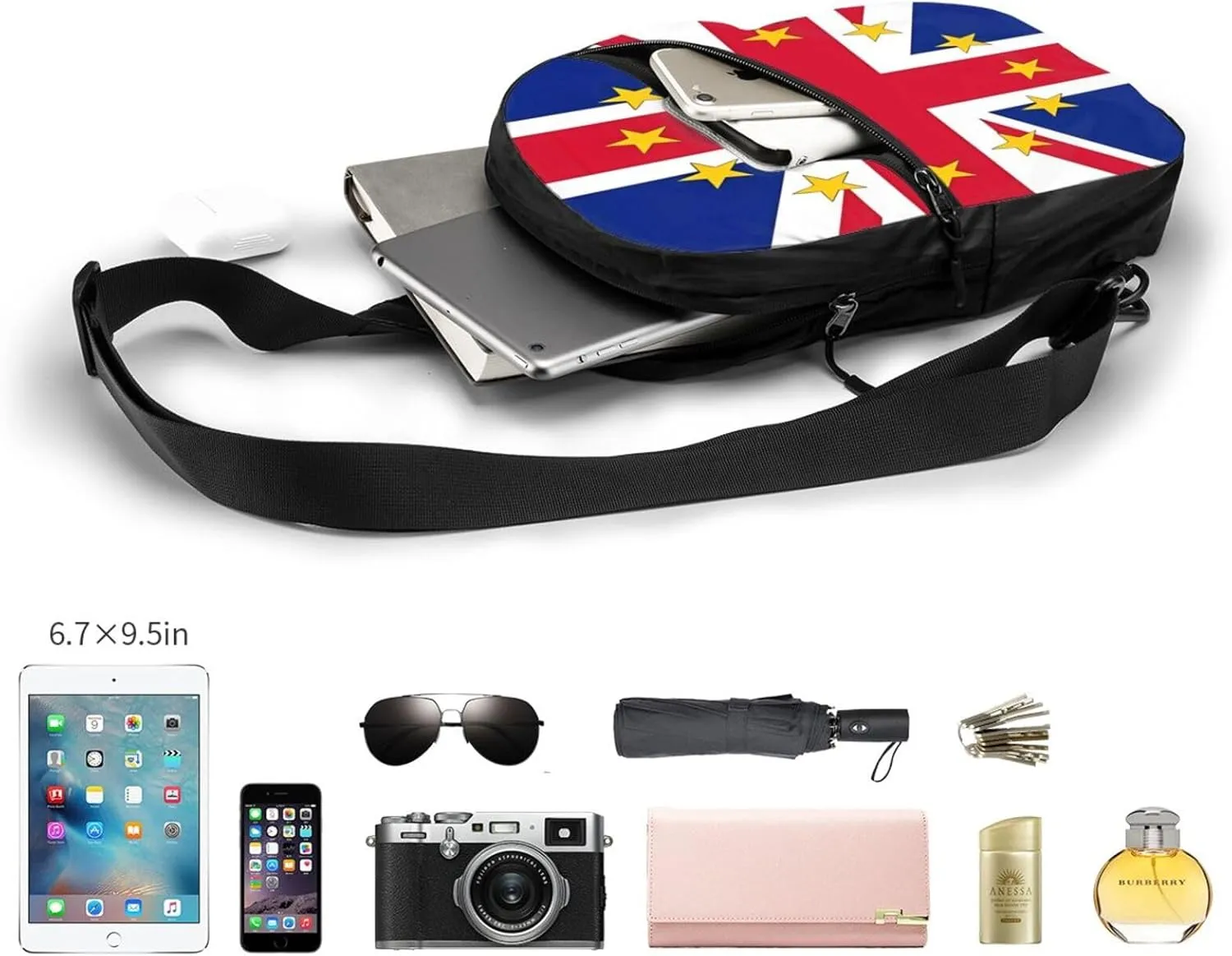 British England UK European Union Jack Flag Crossbody Bag Portable Sling Bags Foldable Chest Daypack Reusable Sports Shoulder Backpack Diagonally Casual Rucksack Travel Bag