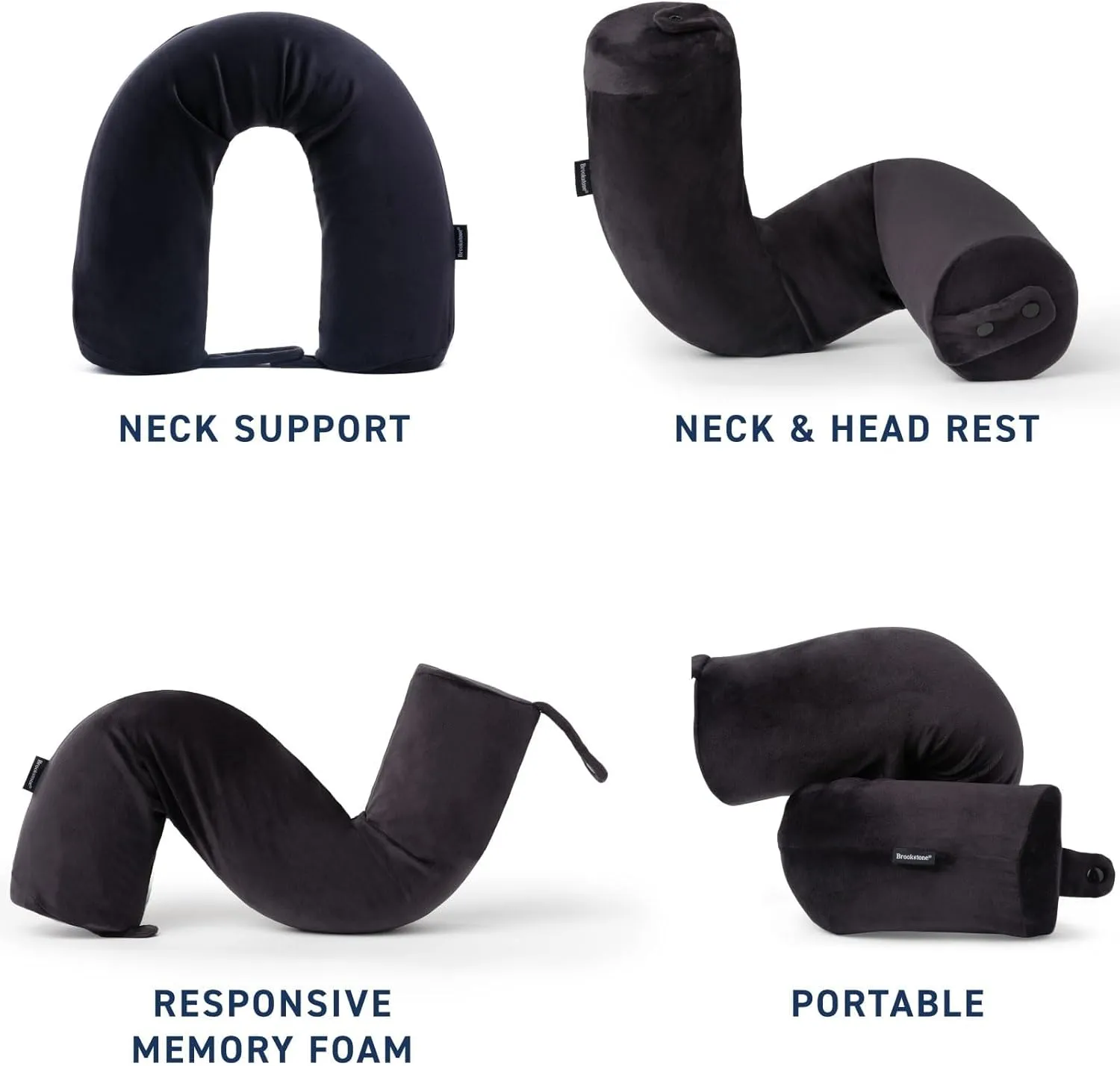 Brookstone Free Form Travel Pillow - Lightweight Flexible Memory Foam Travel Neck Pillow for Sleeping, Car, Airplane & Travel Support, Size: One Size, Black