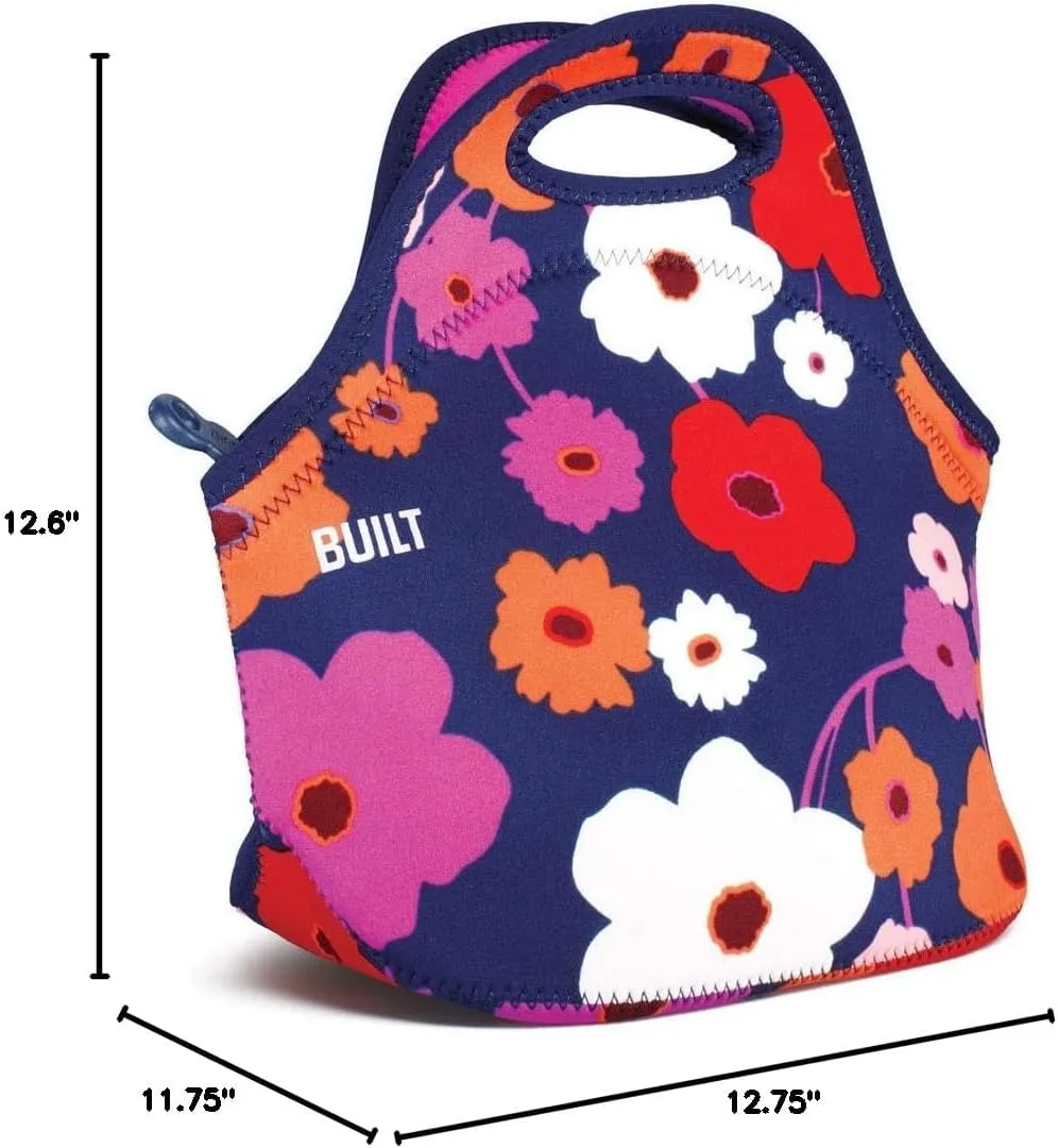 Built Gourmet Getaway Neoprene Lunch Bag - Insulated, Reusable, & Machine-Washable Lunch Tote for Hot and Cold Food Storage, Lightweight & Reusable - One Size (Lush Flower)
