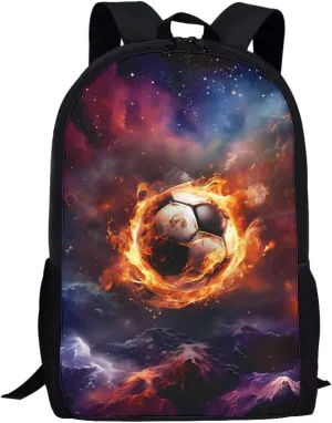 Burning Soccer Backpack for Boys Girls Fans,Lightweight Kids School Bag with Adjustable Padded Straps Book Bag for Middle Hight School Casual Bag