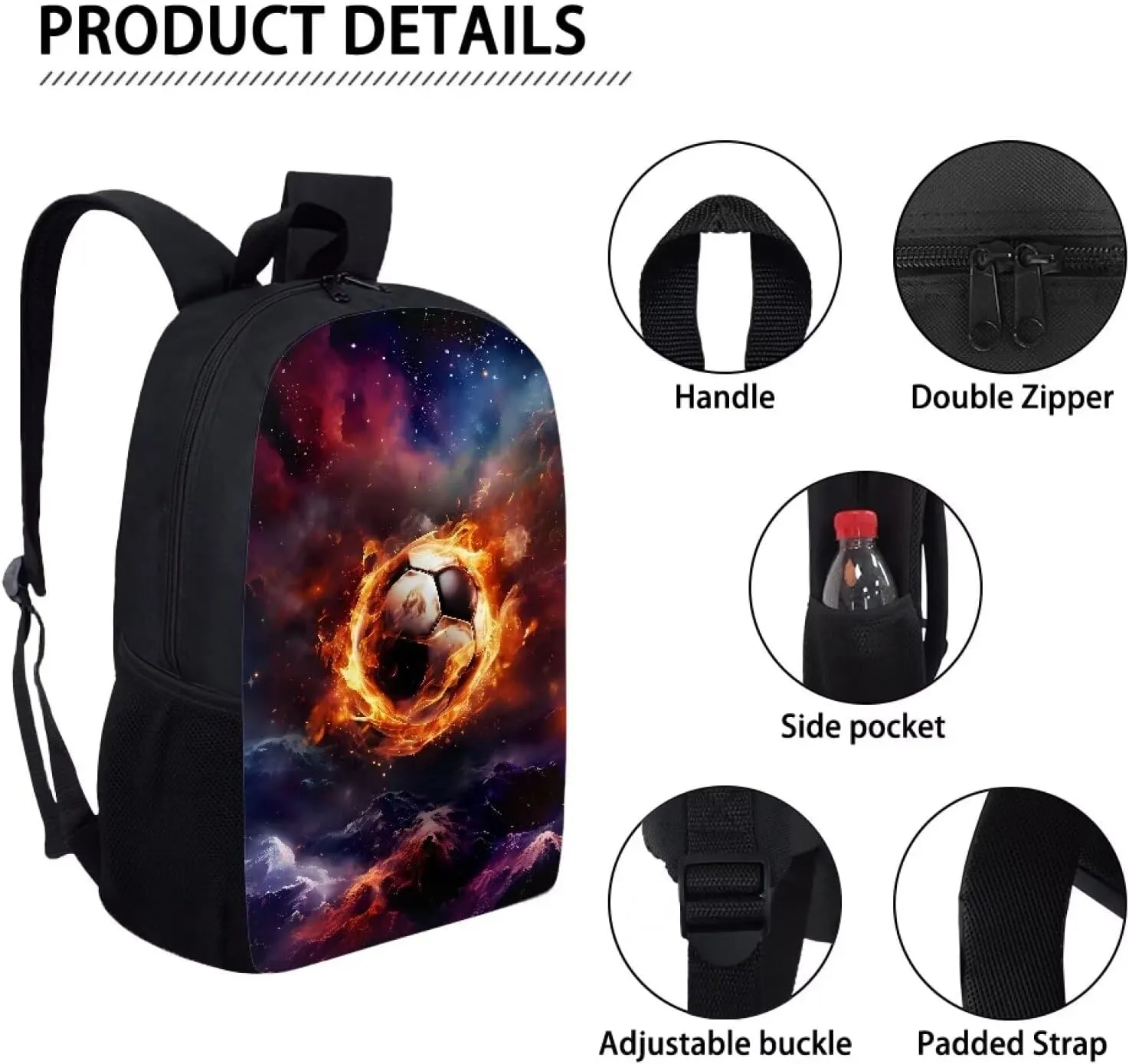 Burning Soccer Backpack for Boys Girls Fans,Lightweight Kids School Bag with Adjustable Padded Straps Book Bag for Middle Hight School Casual Bag