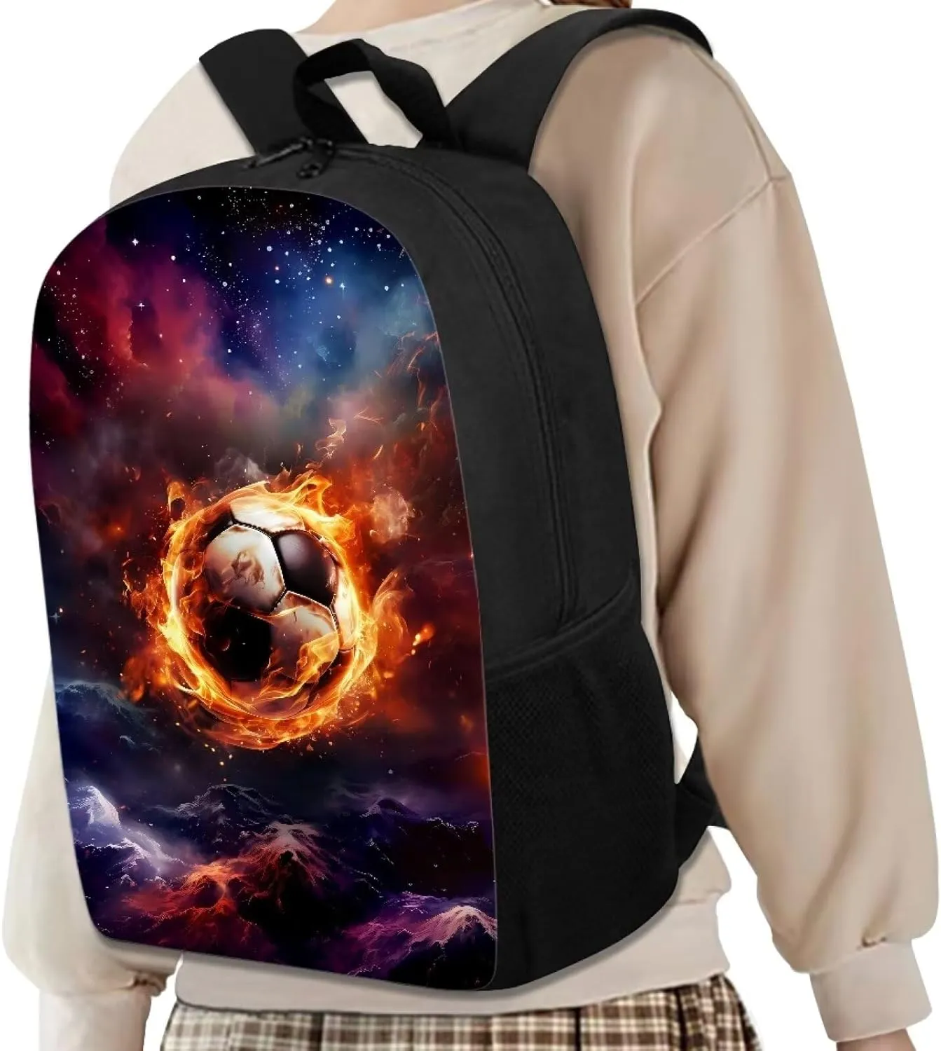 Burning Soccer Backpack for Boys Girls Fans,Lightweight Kids School Bag with Adjustable Padded Straps Book Bag for Middle Hight School Casual Bag