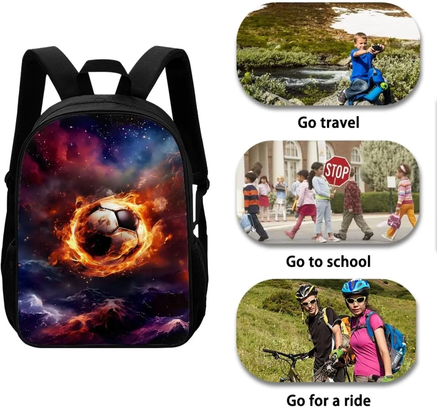 Burning Soccer Backpack for Boys Girls Fans,Lightweight Kids School Bag with Adjustable Padded Straps Book Bag for Middle Hight School Casual Bag