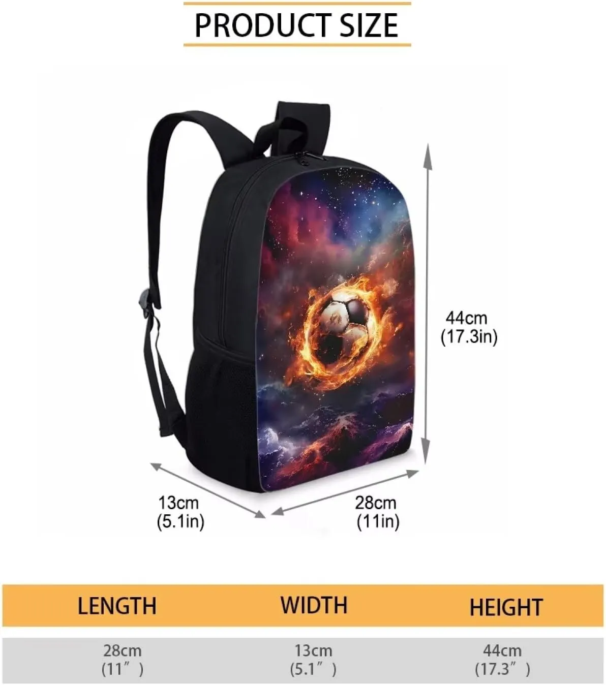 Burning Soccer Backpack for Boys Girls Fans,Lightweight Kids School Bag with Adjustable Padded Straps Book Bag for Middle Hight School Casual Bag