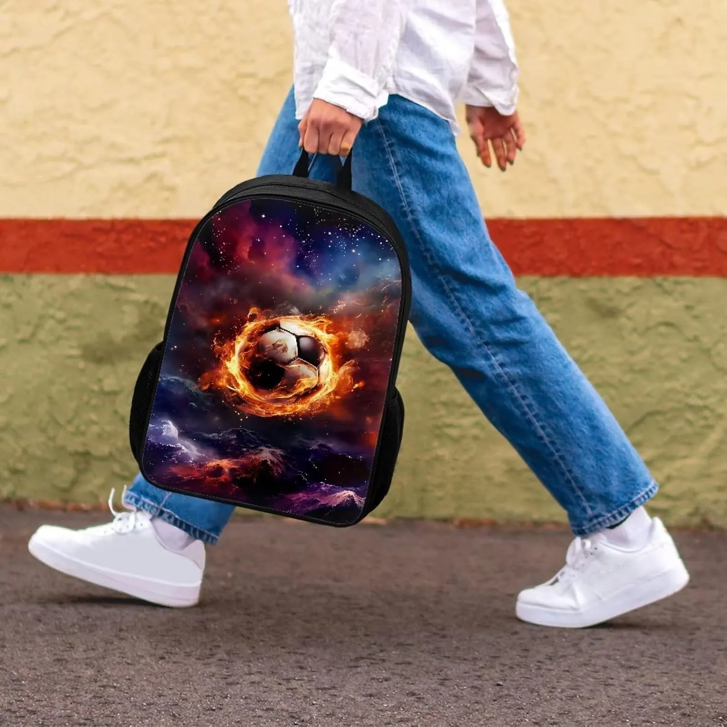 Burning Soccer Backpack for Boys Girls Fans,Lightweight Kids School Bag with Adjustable Padded Straps Book Bag for Middle Hight School Casual Bag