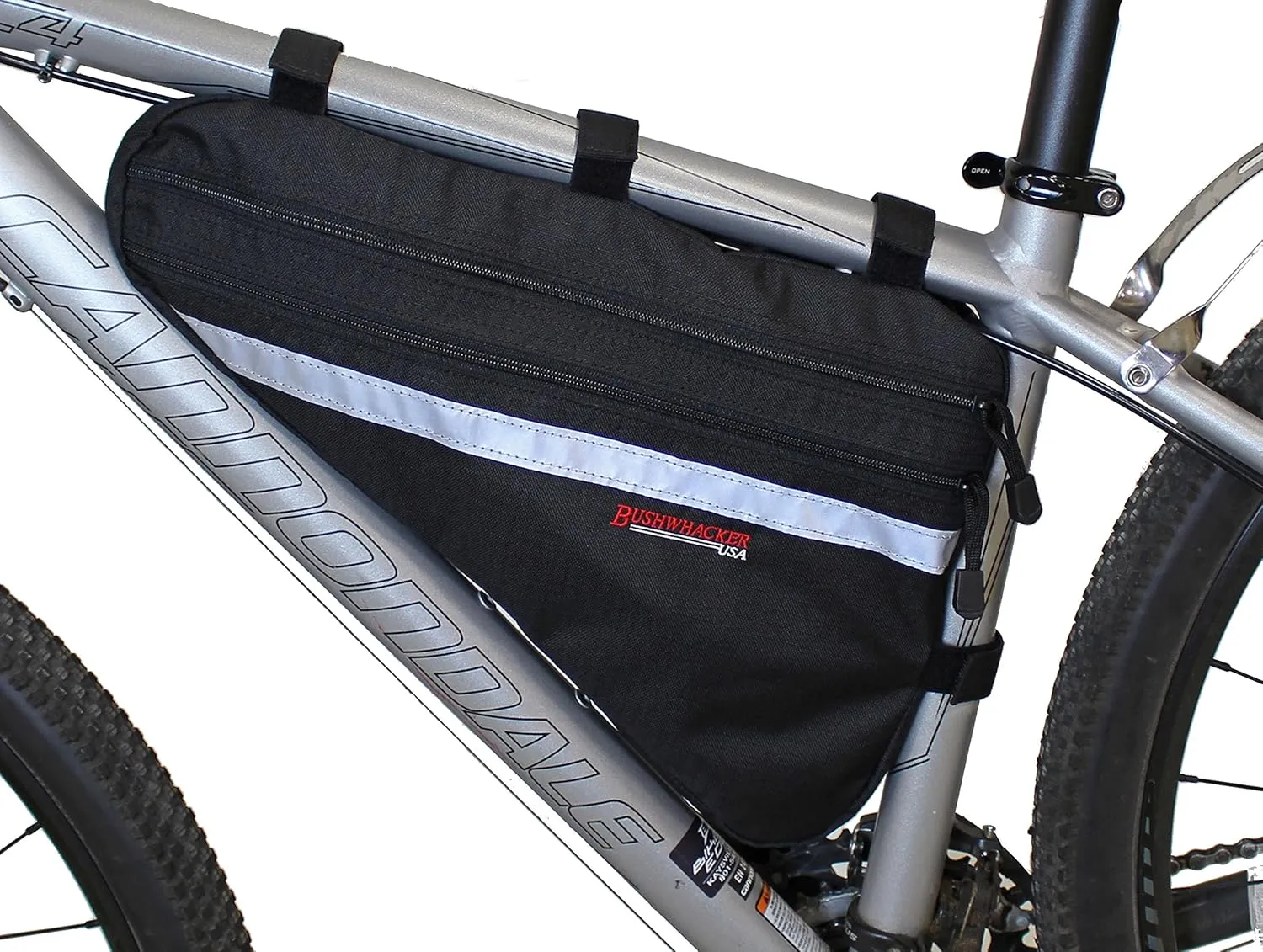 Bushwhacker Fargo Black Large Triangle Bicycle Frame Bag with Reflective Trim – Cycling Pack for Under Seat and Top Tube – Front and Rear Accessories for Crossbar Bike Storage