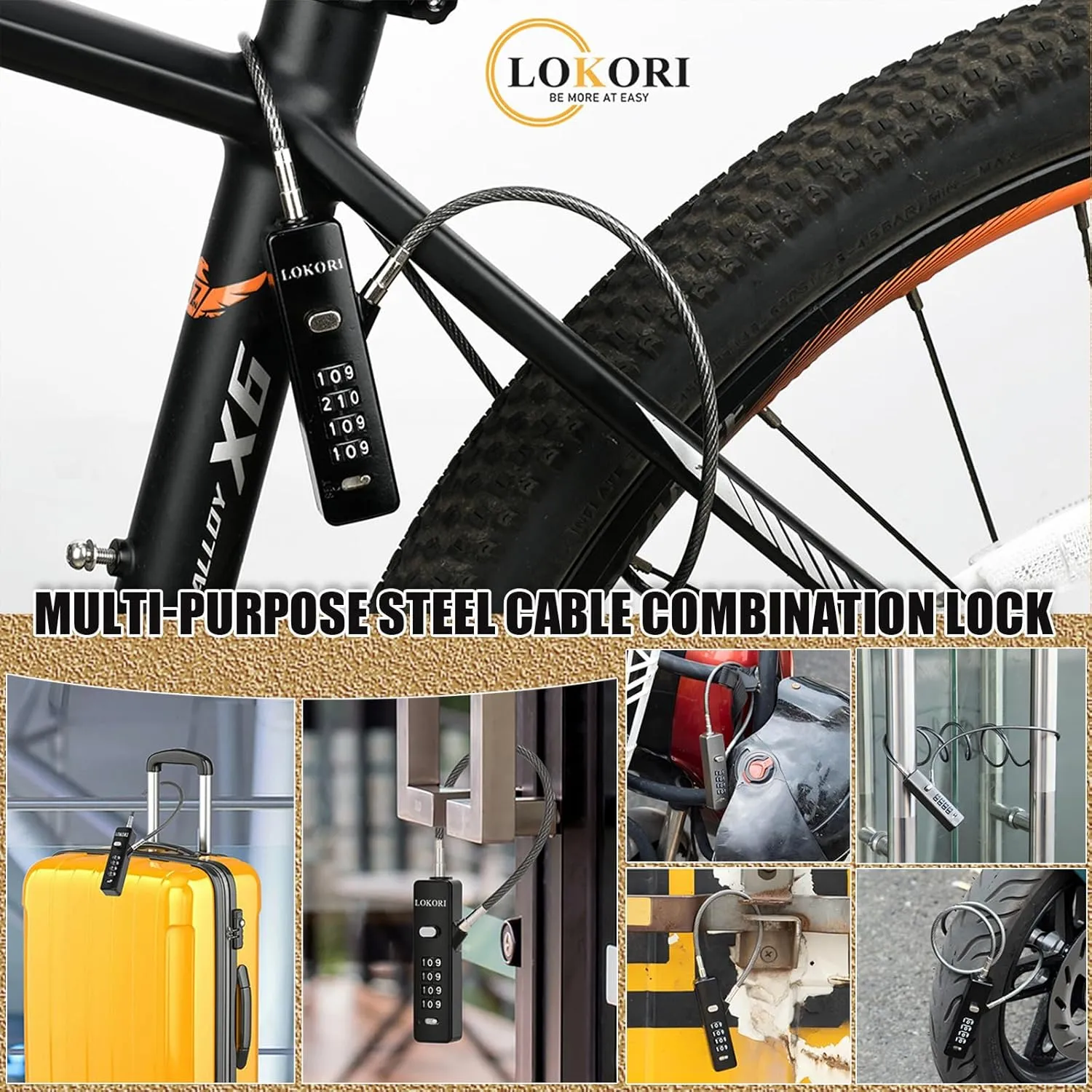 Cable Locks with Combination, 3 Interchangeable Locking Cables with 4 Digit Combination Lock, Wide Use for Security Link to Bike, Gate, Fence, Travel Luggage, Cabinet