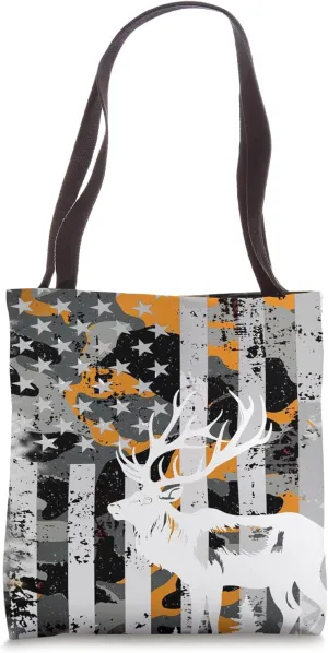 Camo US Flag Elk Buck Deer Camouflage Hunting Gift Tote Bag