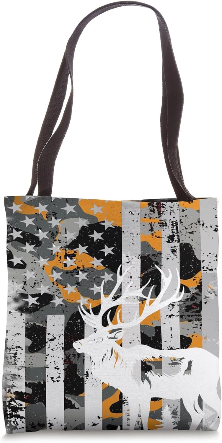 Camo US Flag Elk Buck Deer Camouflage Hunting Gift Tote Bag