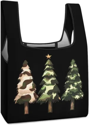 Camouflage Christmas Trees Novelty Reusable Grocery Bag Fold-able Shopping Bags Washable Tote Lightweight Storage Pouch with Handle