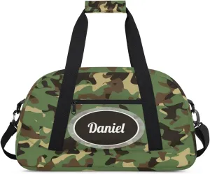 Camouflage Green Duffel Bag for Boys Custom Travel Duffel Bag for Kids Gym Bag with Name Small Sports Tote Bag for Boys Overnight Bag