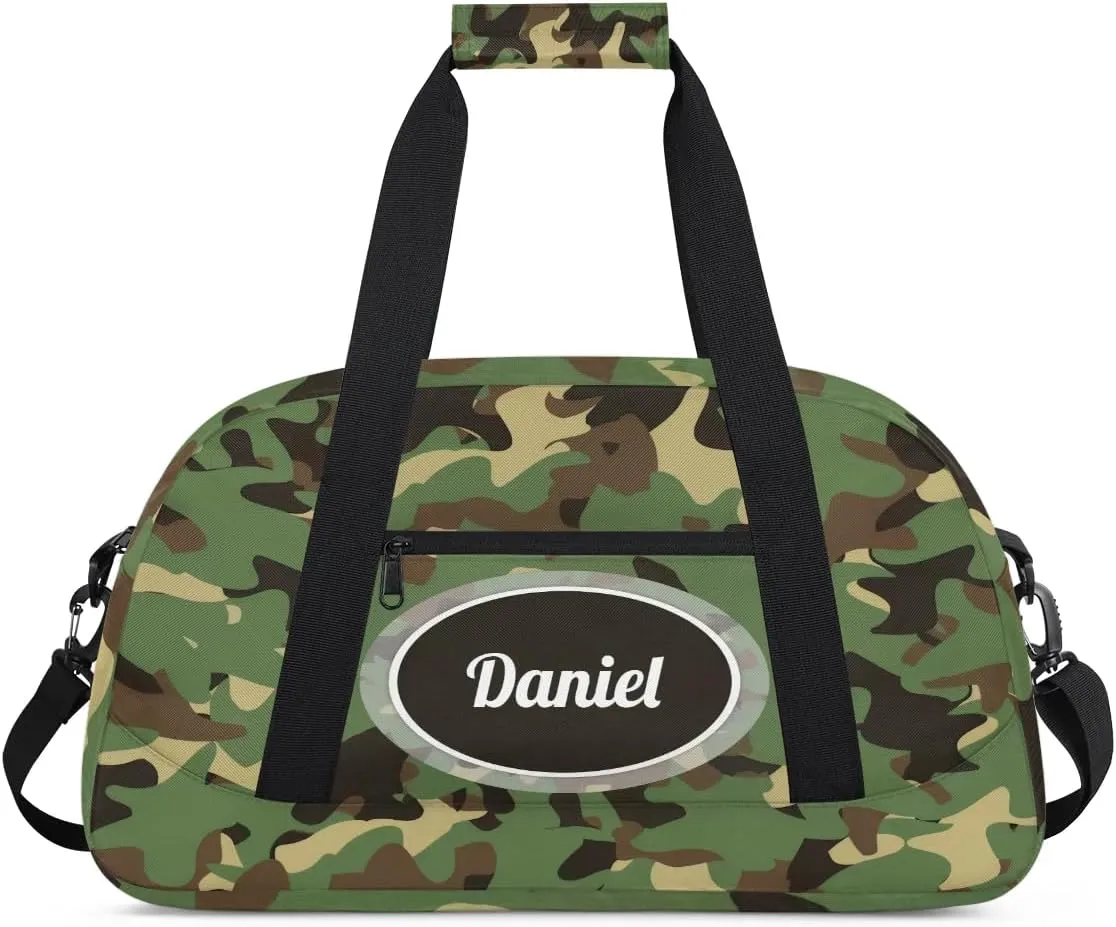 Camouflage Green Duffel Bag for Boys Custom Travel Duffel Bag for Kids Gym Bag with Name Small Sports Tote Bag for Boys Overnight Bag