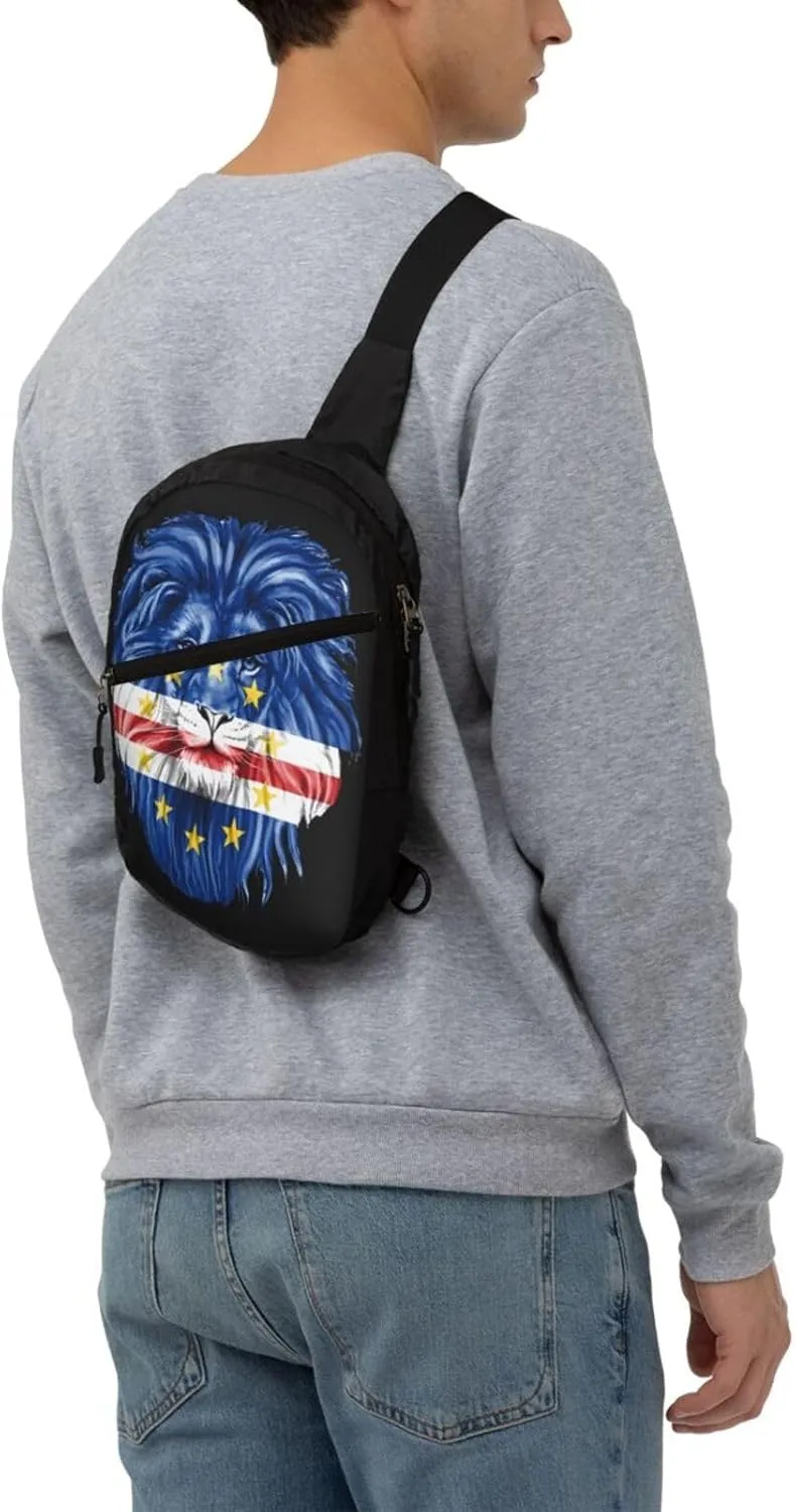 Cape Verde Lion Flag Packable Crossbody Bag Portable Sling Bags Foldable Travel Daypack Reusable Sports Shoulder Backpack Diagonally Chest Bag for Workout