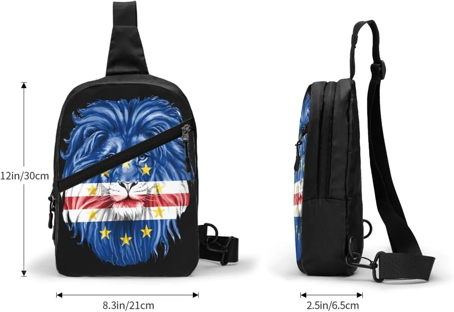 Cape Verde Lion Flag Packable Crossbody Bag Portable Sling Bags Foldable Travel Daypack Reusable Sports Shoulder Backpack Diagonally Chest Bag for Workout